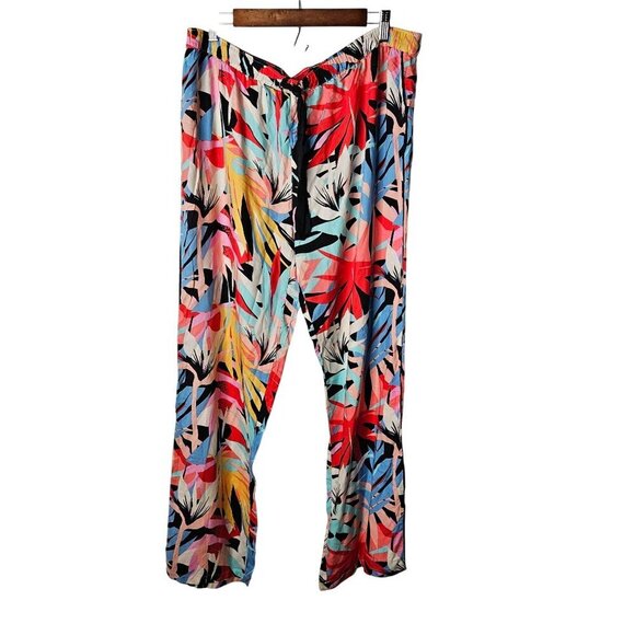 P.J. Salvage Size XL Tropical Staycation Palm Print Rayon Pants Colorful - Picture 2 of 9